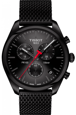 Tissot T Classic PR 100 Chronograph Black Dial Black Mesh Bracelet Watch For Men - T101.417.33.051.00 Authentic Buy Shop Now