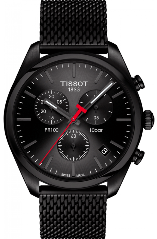 Tissot T Classic PR 100 Chronograph Black Dial Black Mesh Bracelet Watch For Men - T101.417.33.051.00 Authentic Buy Shop Now