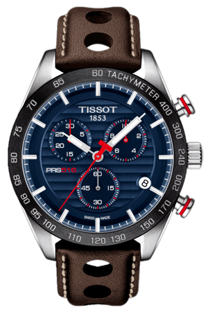 Tissot PRS 516 Chronograph Blue Dial Brown Leather Strap Watch For Men - T100.417.16.041.00 Authentic Buy Shop Now