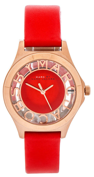 Marc Jacobs Henry Skeleton Red Dial Red Leather Strap Watch for Women - MBM1338 Authentic Buy Shop Now