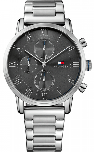 Tommy Hilfiger Kane Chronograph Grey Dial Silver Steel Strap Watch for Men - 1791397 Authentic Buy Shop Now