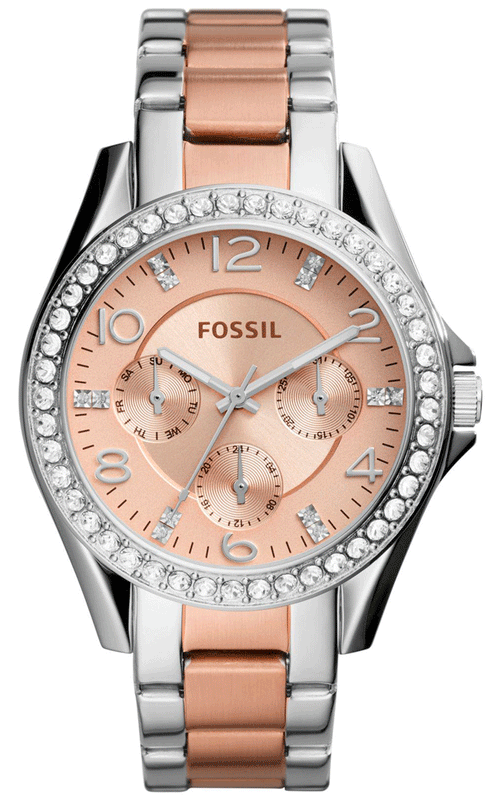 Fossil Riley Multifunction Rose Gold Dial Two Tone Steel Strap Watch for Women - ES4145 Authentic Buy Shop Now