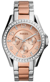 Fossil Riley Multifunction Rose Gold Dial Two Tone Steel Strap Watch for Women - ES4145 Authentic Buy Shop Now