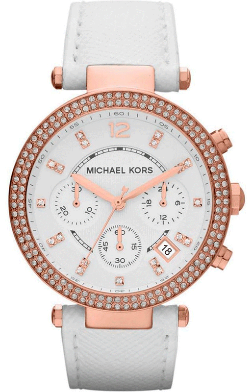 Michael Kors Parker White Diamonds Dial White Leather Strap Watch for Women - MK2281 Authentic Buy Shop Now