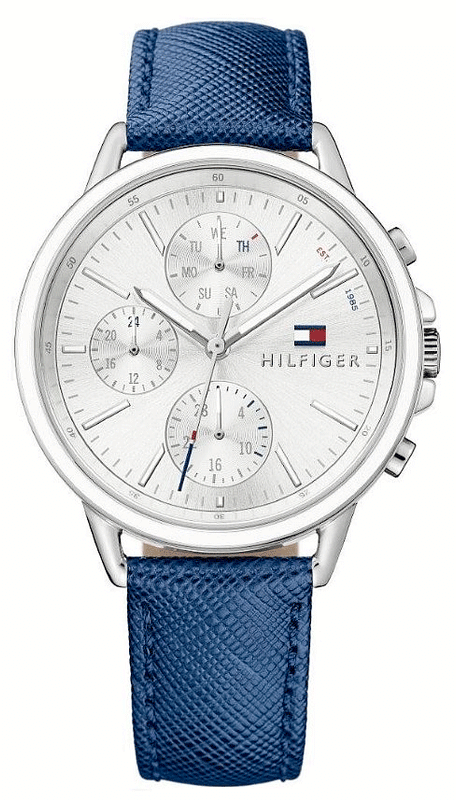 Tommy Hilfiger Carly Silver Dial Blue Leather Strap Watch for Women - 1781791 Authentic Buy Shop Now