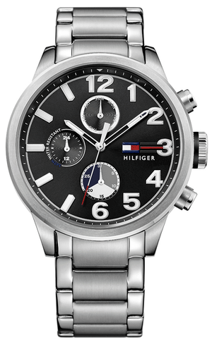 Tommy Hilfiger Jackson Quartz Black Dial Silver Steel Strap Watch for Men - 1791243 Authentic Buy Shop Now