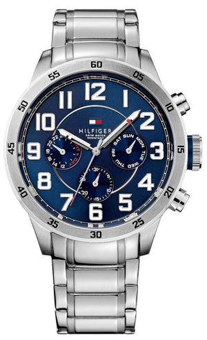 Tommy Hilfiger Trent Chronograph Blue Dial Silver Steel Strap Watch for Men - 1791053 Authentic Buy Shop Now