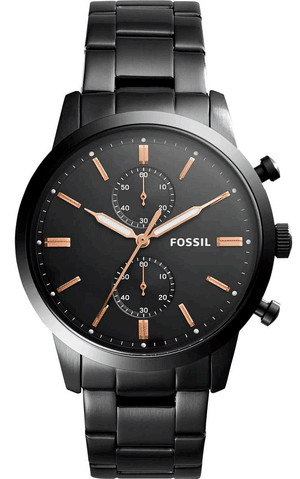 Fossil Townsman Chronograph Black Dial Black Steel Strap Watch for Men - FS5379 Authentic Buy Shop Now