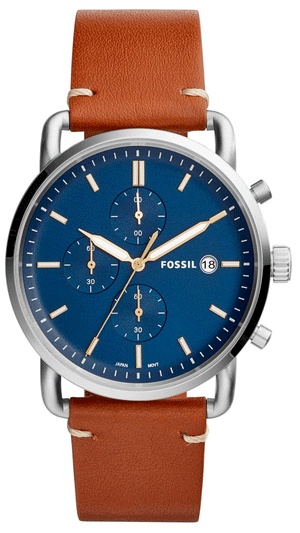 Fossil The Commuter Blue Dial Brown Leather Strap Watch for Men - FS5401 Authentic Buy Shop Now