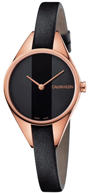 Calvin Klein Rebel Black Dial Black Leather Strap Watch for Women - K8P236C1 Authentic Buy Shop Now