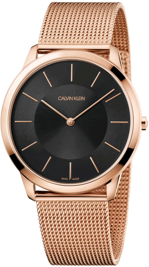 Calvin Klein Minimal Black Dial Rose Gold Mesh Bracelet Watch for Men - K3M2162Y Authentic Buy Shop Now
