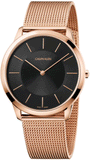 Calvin Klein Minimal Black Dial Rose Gold Mesh Bracelet Watch for Men - K3M2162Y Authentic Buy Shop Now