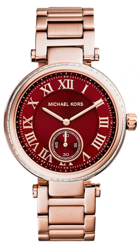Michael Kors Skylar Maroon Dial Rose Gold Steel Strap Watch for Women - MK6086 Authentic Buy Shop Now