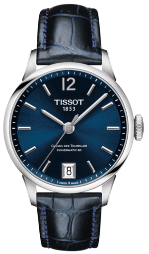 Tissot Chemin Des Tourelles Powermatic 80 Lady Blue Dial Blue Leather Strap Watch For Women - T099.207.16.047.00 Authentic Buy Shop Now