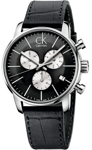 Calvin Klein City Chronograph Black Dial Black Leather Strap Watch for Men - K2G271CX Authentic Buy Shop Now
