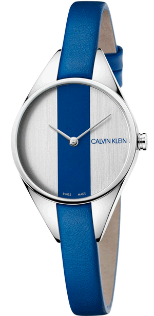 Calvin Klein Rebel Blue Silver Dial Blue Leather Strap Watch for Women - K8P231V6 Authentic Buy Shop Now