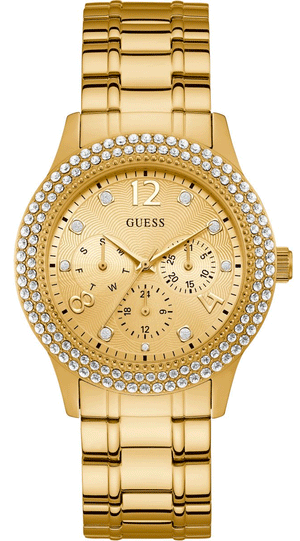 Guess Bedazzle Diamonds Gold Dial Gold Steel Strap Watch For Women - W1097L2 Authentic Buy Shop Now