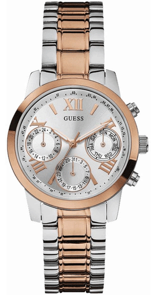 Guess Mini Sunrise Analog Silver Dial Two Tone Steel Strap Watch For Women - W0448L4 Authentic Buy Shop Now