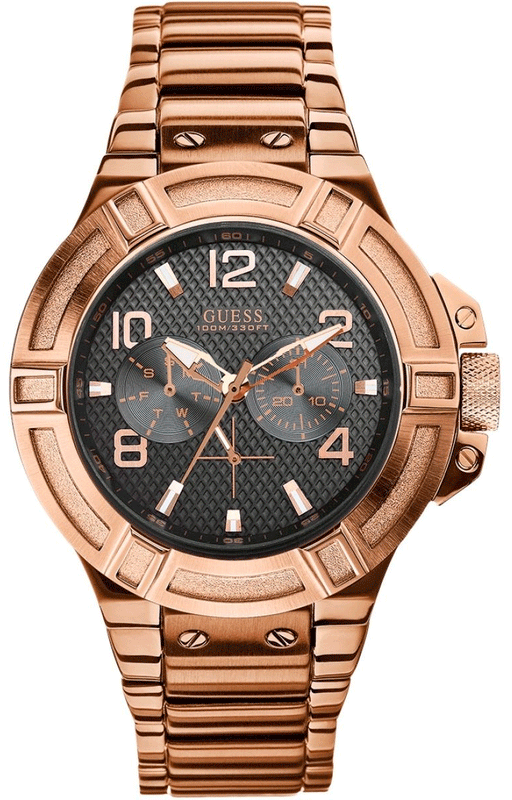 Guess Rigor Multi Function Black Dial Rose Gold Steel Strap Watch For Men - W0218G3 Authentic Buy Shop Now