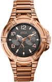 Guess Rigor Multi Function Black Dial Rose Gold Steel Strap Watch For Men - W0218G3 Authentic Buy Shop Now