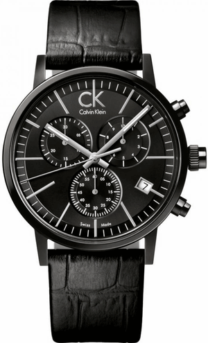 Calvin Klein Post Minimal Chronograph Black Dial Black Leather Strap Watch for Men - K7627401 Authentic Buy Shop Now