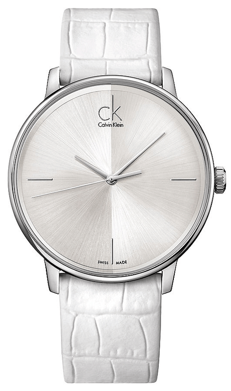 Calvin Klein Accent Silver Dial White Leather Strap Watch for Women - K2Y2X1K6 Authentic Buy Shop Now