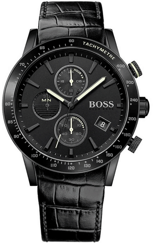 Hugo Boss Rafale Chronograph Black Dial Black Leather Strap Watch For Men - 1513389 Authentic Buy Shop Now