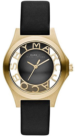 Marc Jacobs Henry Skeleton Black Dial Black Leather Strap Watch for Women - MBM1340 Authentic Buy Shop Now