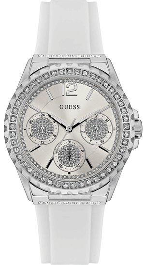 Guess Starlight Multifunction Diamonds White Dial White Rubber Strap Watch for Women - W0846L8 Authentic Buy Shop Now