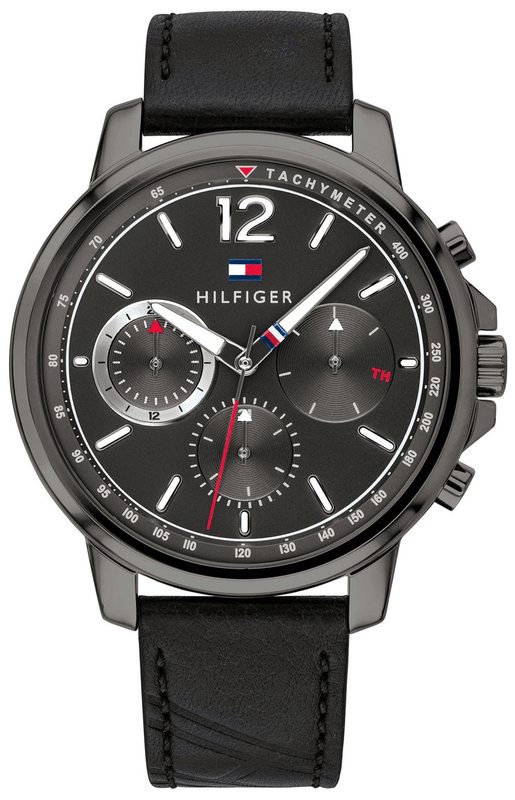 Tommy Hilfiger London Chronograph Grey Dial Black Leather Strap Watch for Men - 1791533 Authentic Buy Shop Now