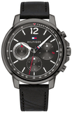 Tommy Hilfiger London Chronograph Grey Dial Black Leather Strap Watch for Men - 1791533 Authentic Buy Shop Now