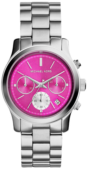 Michael Kors Runway Chronograph Pink Dial Silver Steel Strap Watch for Women - MK6160 Authentic Buy Shop Now