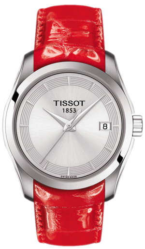 Tissot Couturier Lady Silver Dial Red Leather Strap Watch for Women - T035.210.16.031.01 Authentic Buy Shop Now