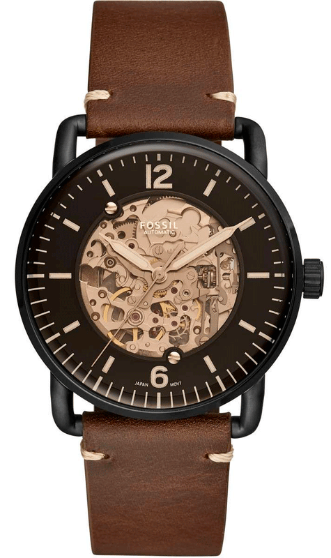 Fossil Commuter Automatic Black Dial Brown Leather Strap Watch for Men - ME3158 Authentic Buy Shop Now