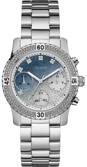 Guess Confetti Diamonds Blue Dial Silver Steel Strap Watch for Women - W0774L6 Authentic Buy Shop Now