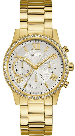 Guess Solar Chronograph Diamonds White Dial Gold Steel Strap Watch for Women - W1069L2 Authentic Buy Shop Now
