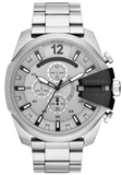 Diesel Mega Chief Chronograph Silver Dial Silver Steel Strap Watch For Men - DZ4501 Authentic Buy Shop Now