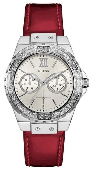 Guess Limelight Quartz Diamonds White Dial Red Leather Strap Watch For Women - W0775L11 Authentic Buy Shop Now