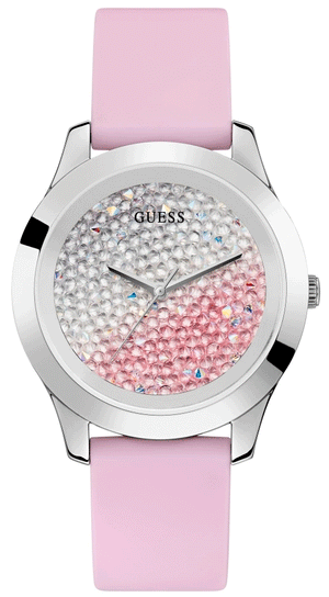 Guess Crush Crystals Silver Dial Pink Rubber Strap Watch for Women - W1223L1 Authentic Buy Shop Now
