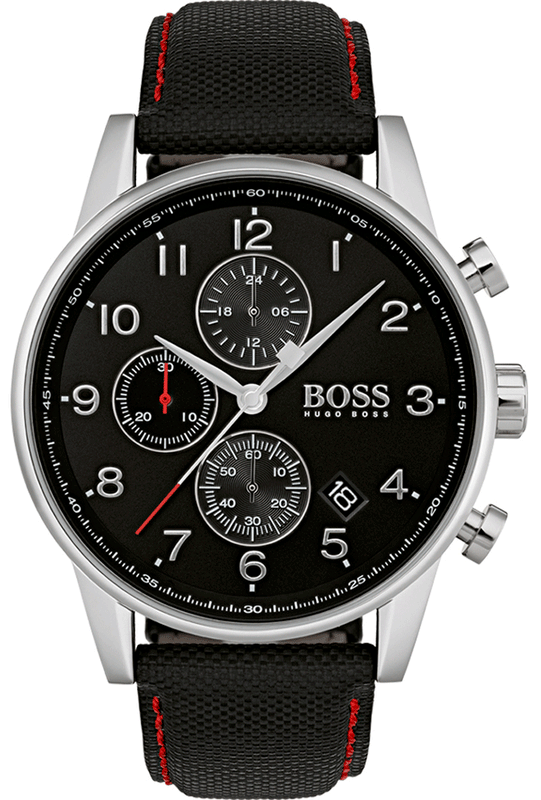 Hugo Boss Navigator Black Dial Black Leather Strap Watch for Men - 1513535 Authentic Buy Shop Now