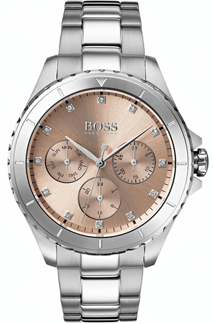Hugo Boss Premiere Rose Gold Dial Silver Steel Strap Watch for Women - 1502444 Authentic Buy Shop Now