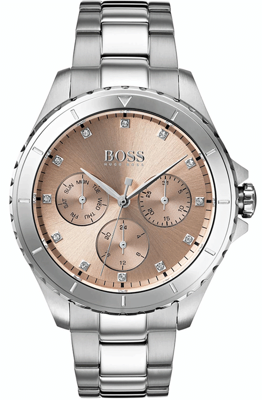 Hugo Boss Premiere Rose Gold Dial Silver Steel Strap Watch for Women - 1502444 Authentic Buy Shop Now