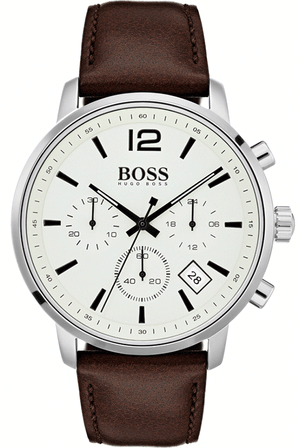 Hugo Boss Attitude White Dial Brown Leather Strap Watch for Men - 1513609 Authentic Buy Shop Now