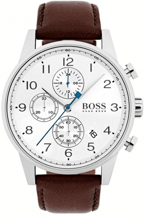Hugo Boss Navigator White Dial Brown Leather Strap Watch for Men - 1513495 Authentic Buy Shop Now