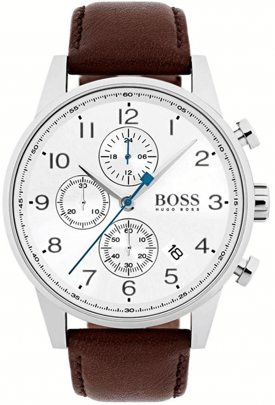 Hugo Boss Navigator White Dial Brown Leather Strap Watch for Men - 1513495 Authentic Buy Shop Now