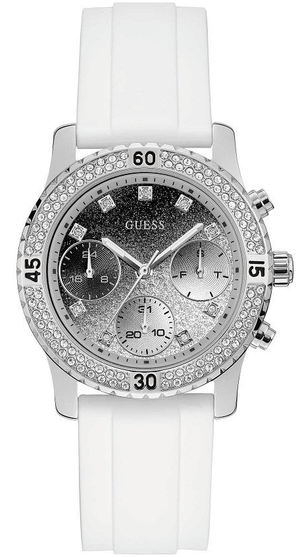 Guess Confetti Crystal Black Dial White Silicone Strap Watch For Women - W1098L1 Authentic Buy Shop Now