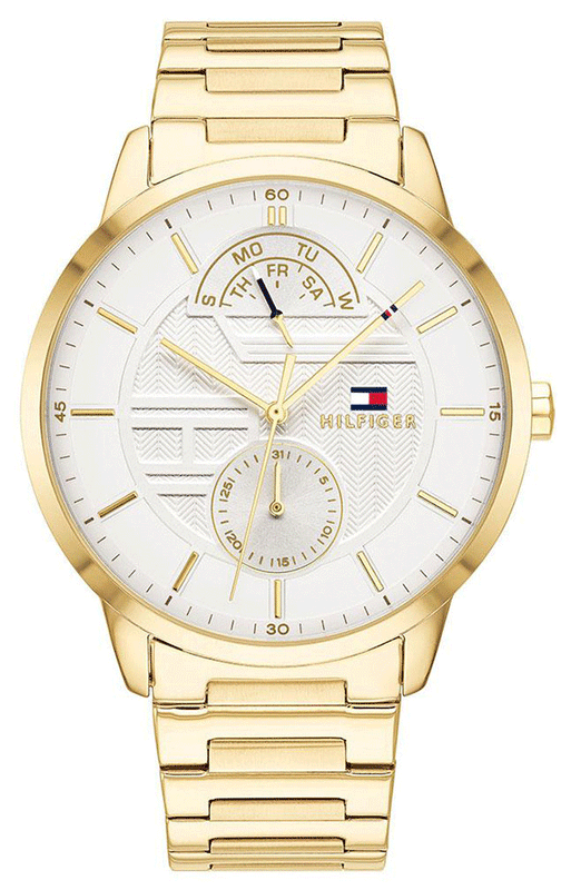 Tommy Hilfiger Hunter White Dial Gold Steel Strap Watch for Men - 1791609 Authentic Buy Shop Now