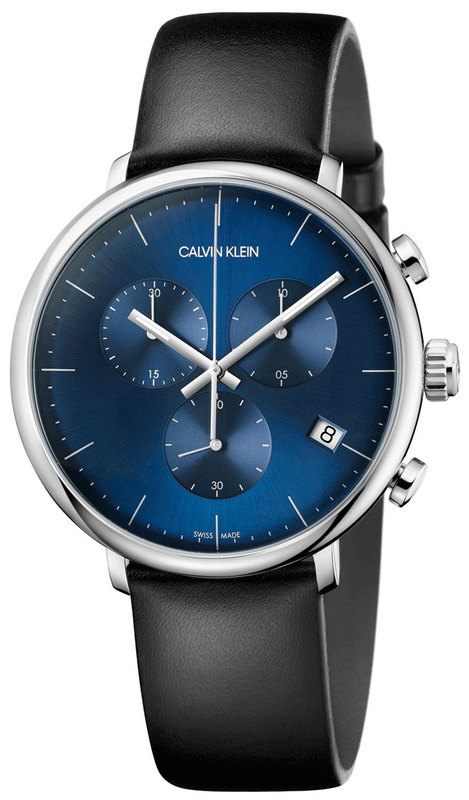 Calvin Klein High Noon Chronograph Blue Dial Black Leather Strap Watch for Men - K8M271CN Authentic Buy Shop Now