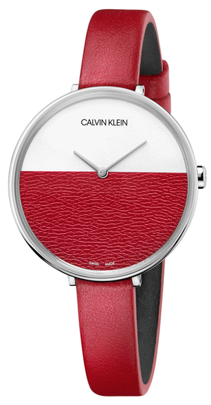 Calvin Klein Rise Yellow Red Dial Red Leather Strap Watch for Women - K7A231UP Authentic Buy Shop Now