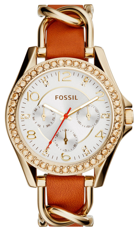 Fossil Riley Multifunction White Dial Orange Leather Strap Watch for Women - ES3723 Authentic Buy Shop Now